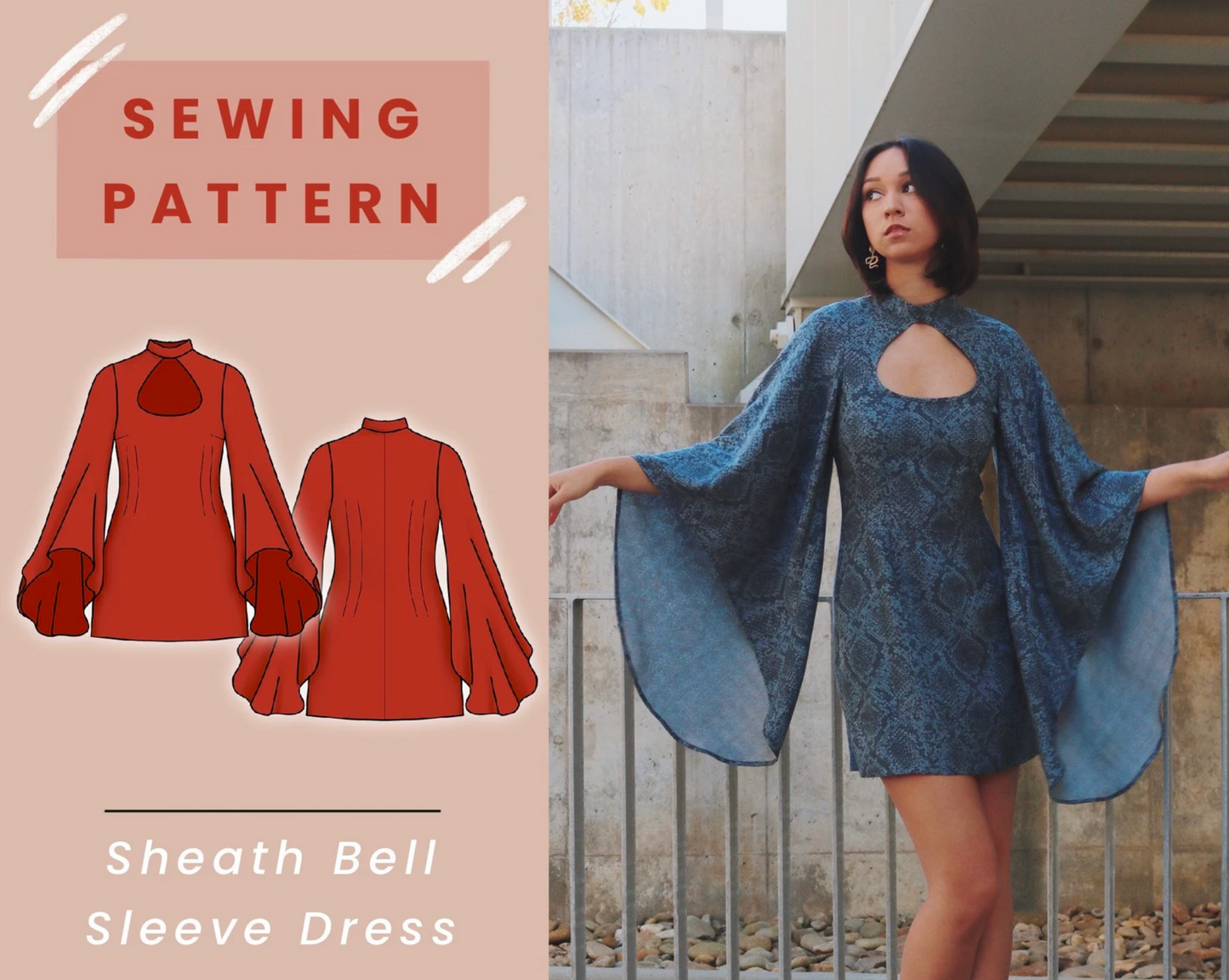 Bell Sleeve Mini Dress Sewing Pattern Book 2